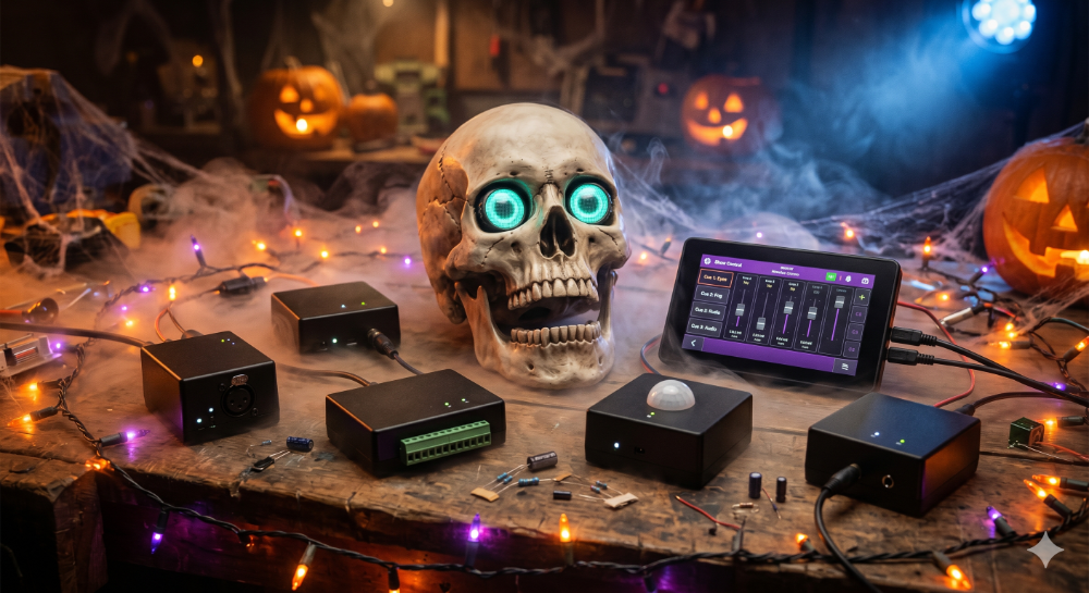 Vox Composer ecosystem — Vox Master Station, Ocular Vox Pro skull remotes, and wireless accessory nodes